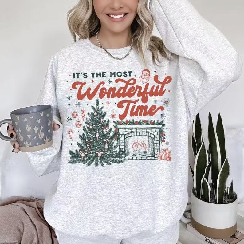 “It’s the Most Wonderful Time” Vintage Christmas Crewneck Sweatshirt – Festive Retro Apparel