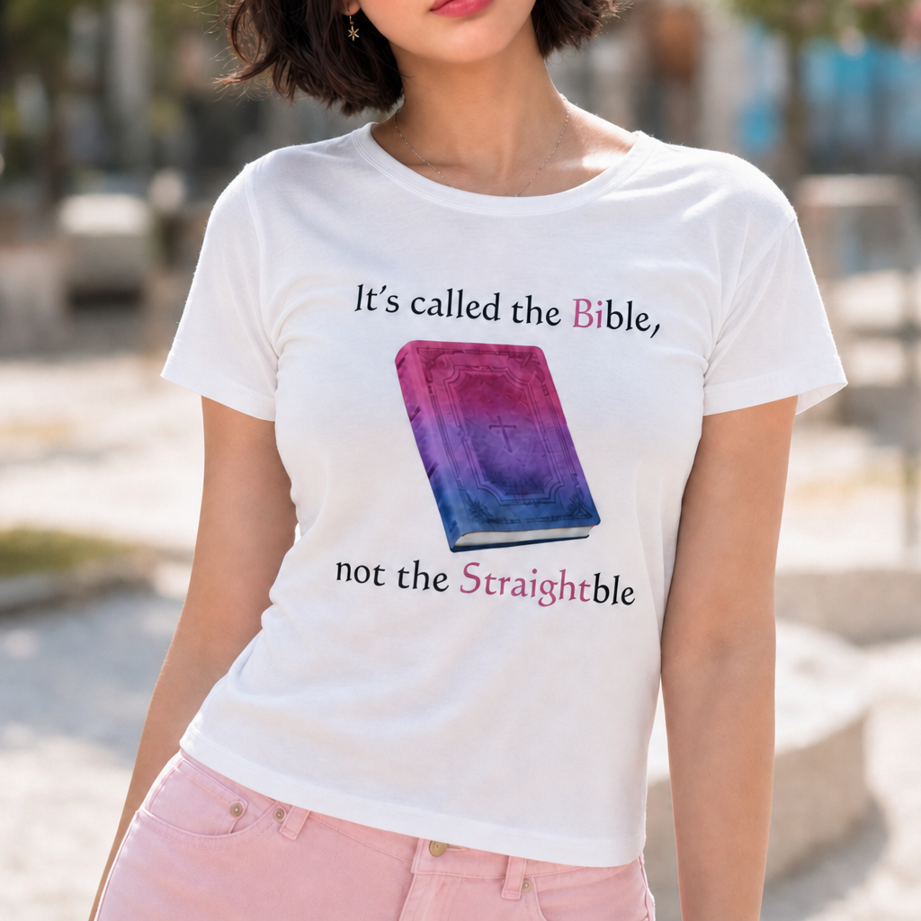 Funny LGBTQ+ Faith Graphic Crop Top – It’s Called the Bible, Not the Straightble