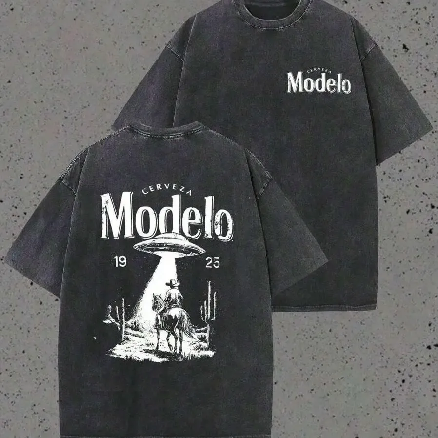 Modelo UFO Cowboy Vintage Washed Tee – Heavyweight Western Streetwear Shirt