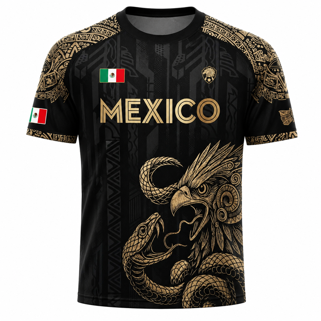 Mexico Aztec Eagle Heritage Soccer Jersey | All-over Print Tribal Design | Fitted Casual Style | All Seasons