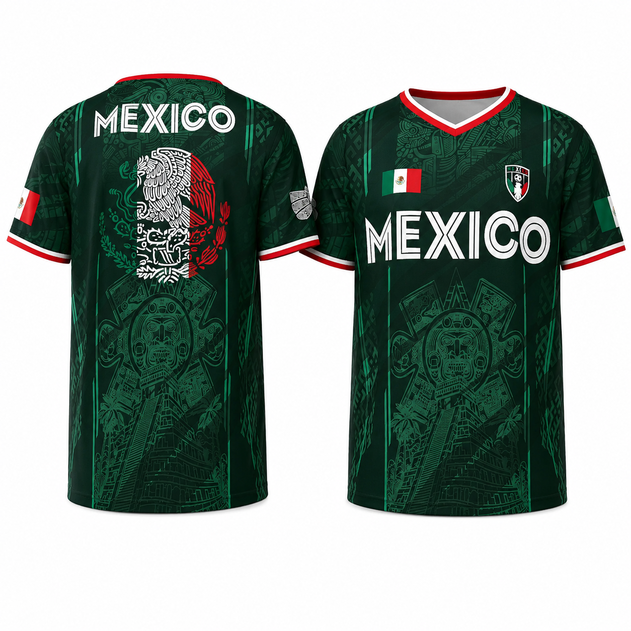 2026 Mexican Soccer Jersey | Mexico Aztec Calendar Style V-Neck Football Jersey for Players & Fans