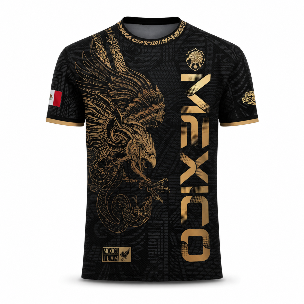 Mexico Gold Eagle Aztec Warrior Soccer Jersey | All-Over Print Heritage Football Shirt