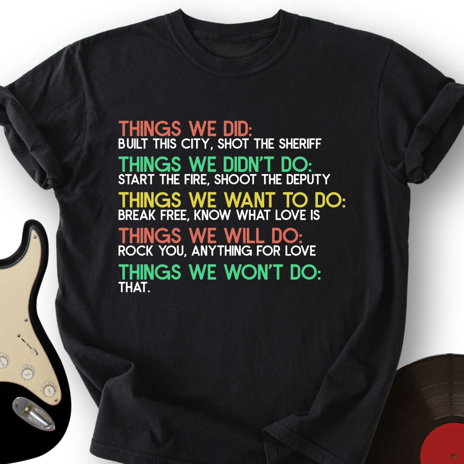 "Things We Did" Classic Rock Lyrics Checklist Tee - Vintage Music Lover Gift