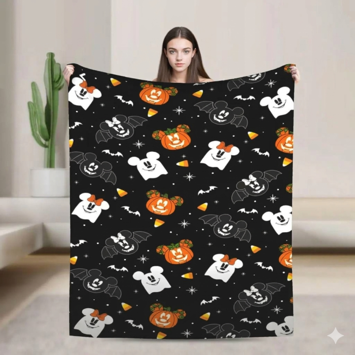 Spooky Cute Halloween Ghost & Jack-O'-Lantern Plush Blanket