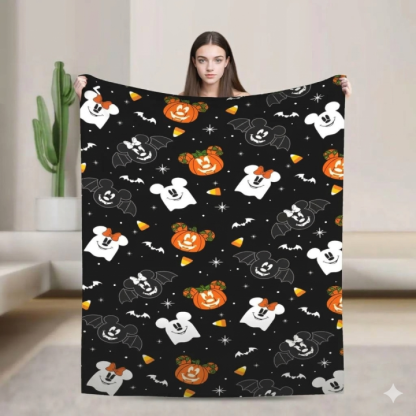 Spooky Cute Halloween Ghost & Jack-O'-Lantern Plush Blanket