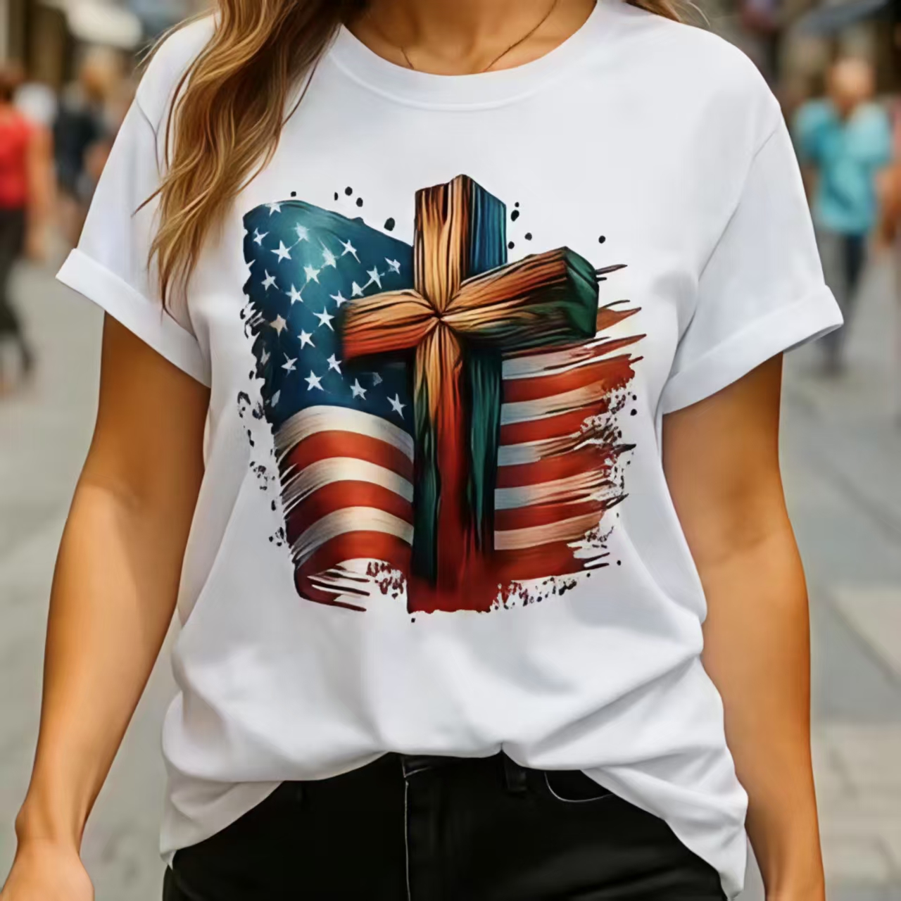 “Faith & Patriotism” Cross - Flag Christian USA Tee
