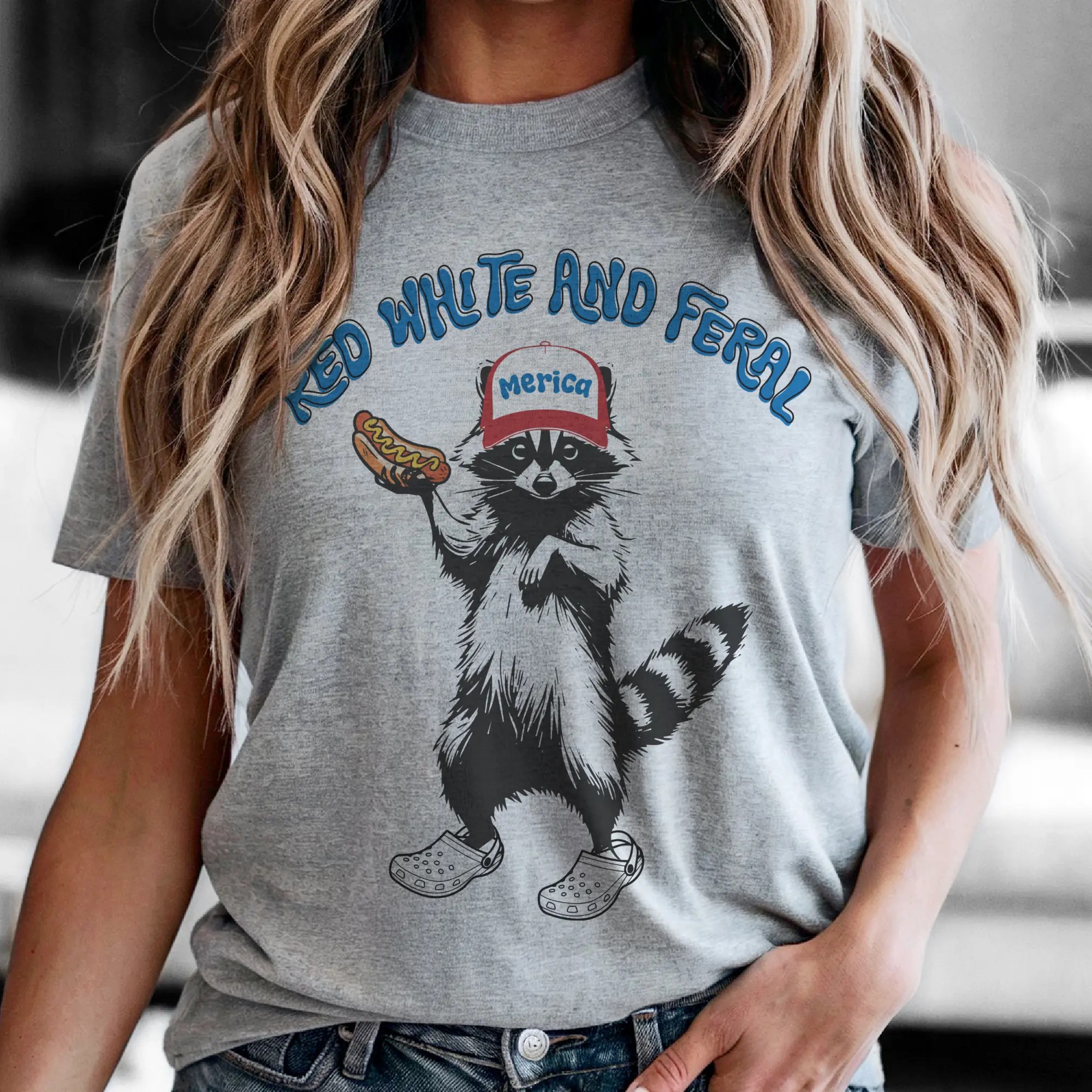 4th of July Raccoon Graphic Tee –  Red, White & Feral