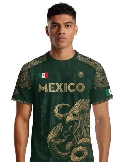 Mexico Aztec Eagle Heritage Soccer Jersey | All-over Print Tribal Design | Fitted Casual Style | All Seasons