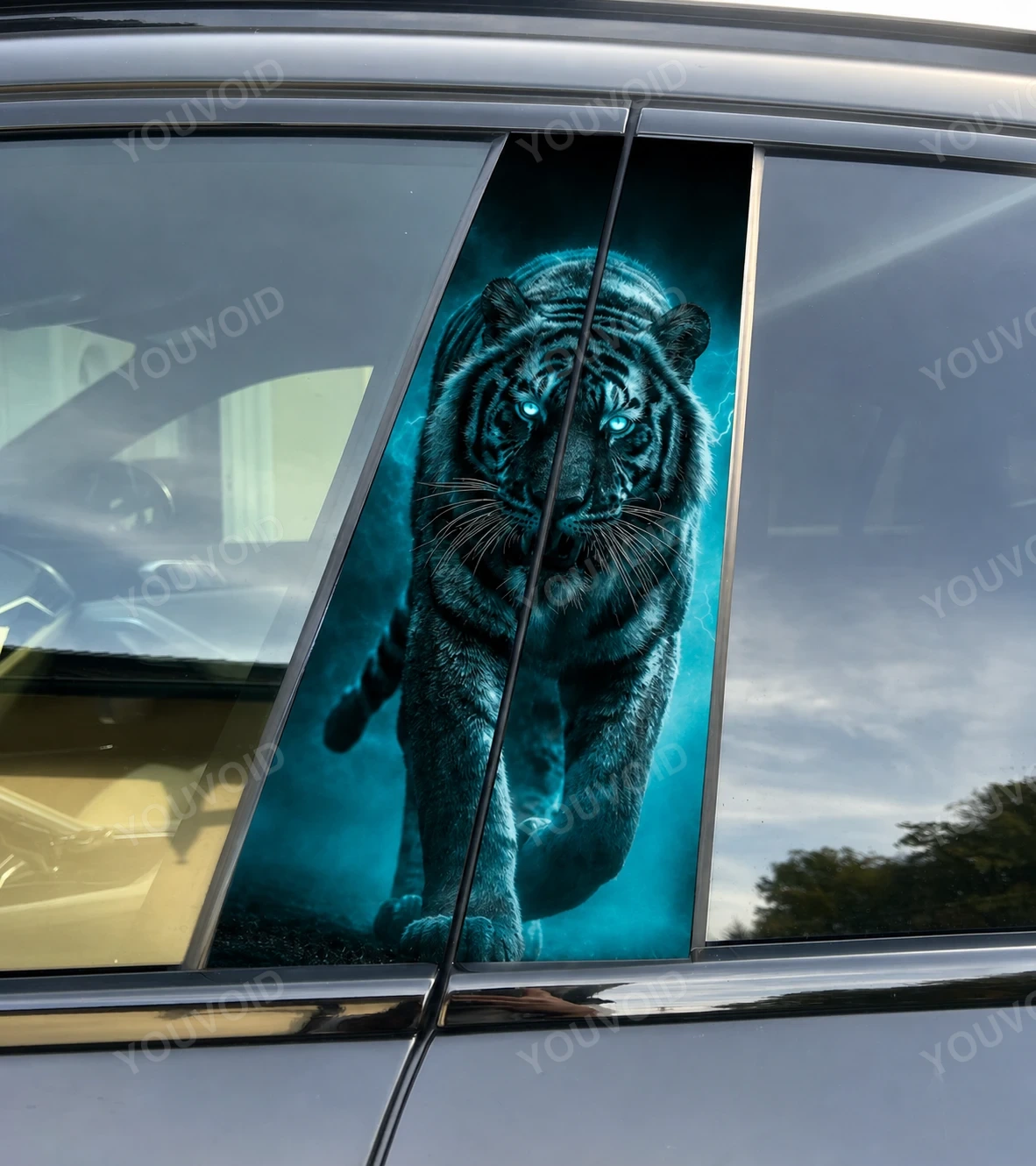 Tiger in a storm - Car pillar sticker