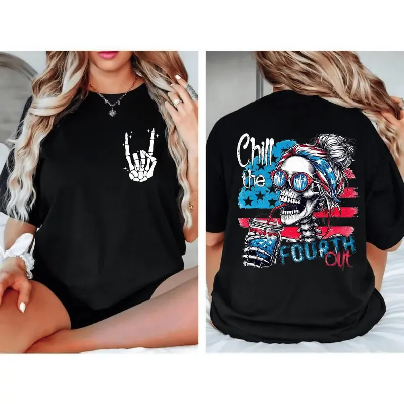 Chill the Fourth Out Patriotic Skeleton Graphic Tee