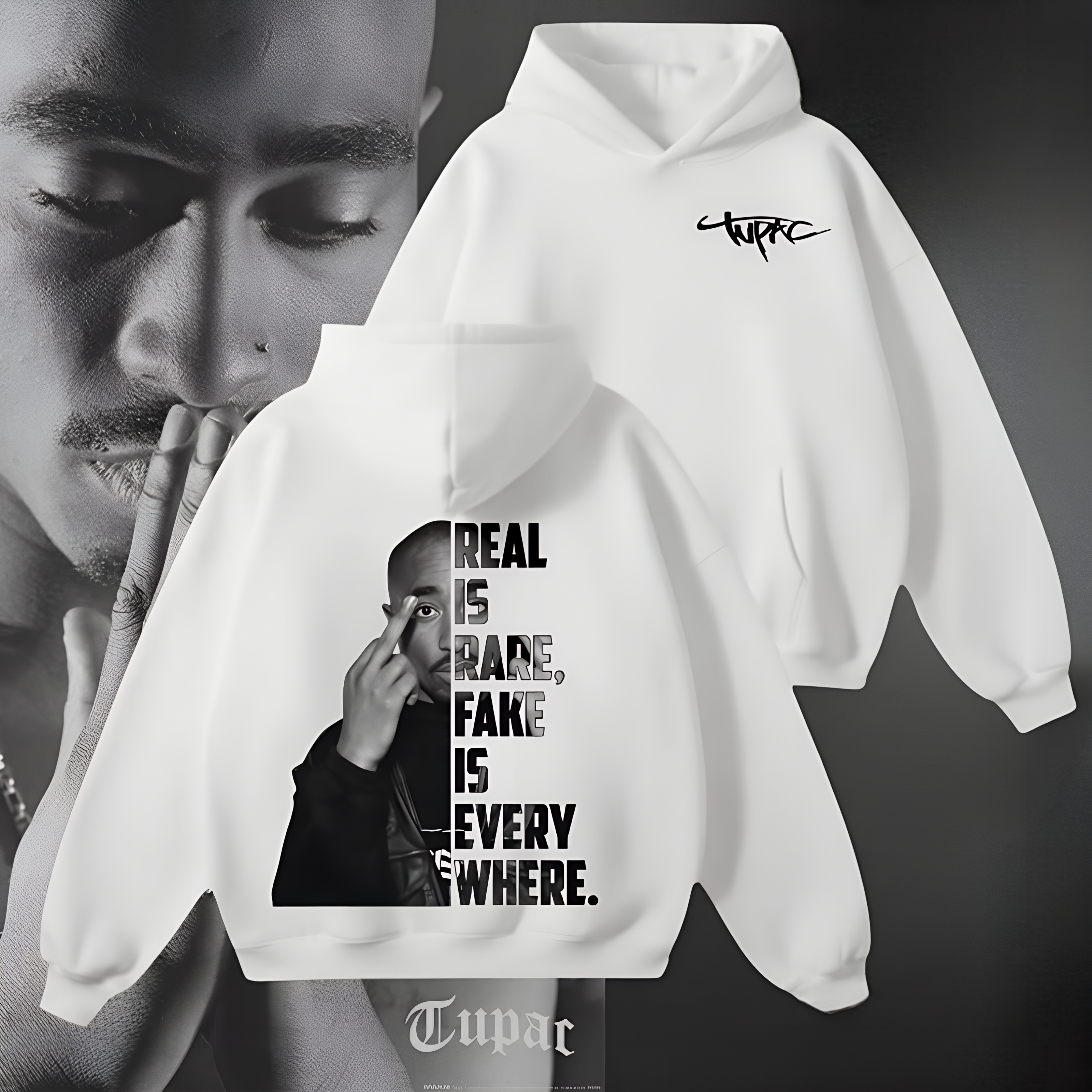 Tupac "Real Is Rare" Hoodie - Iconic Split-Design Streetwear