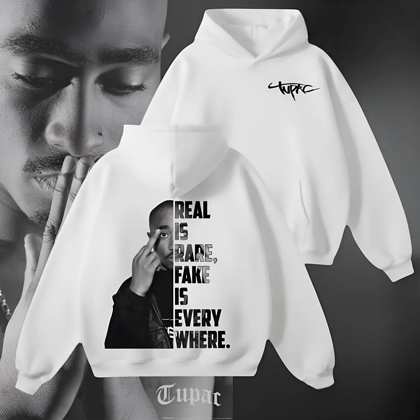 Tupac "Real Is Rare" Hoodie - Iconic Split-Design Streetwear