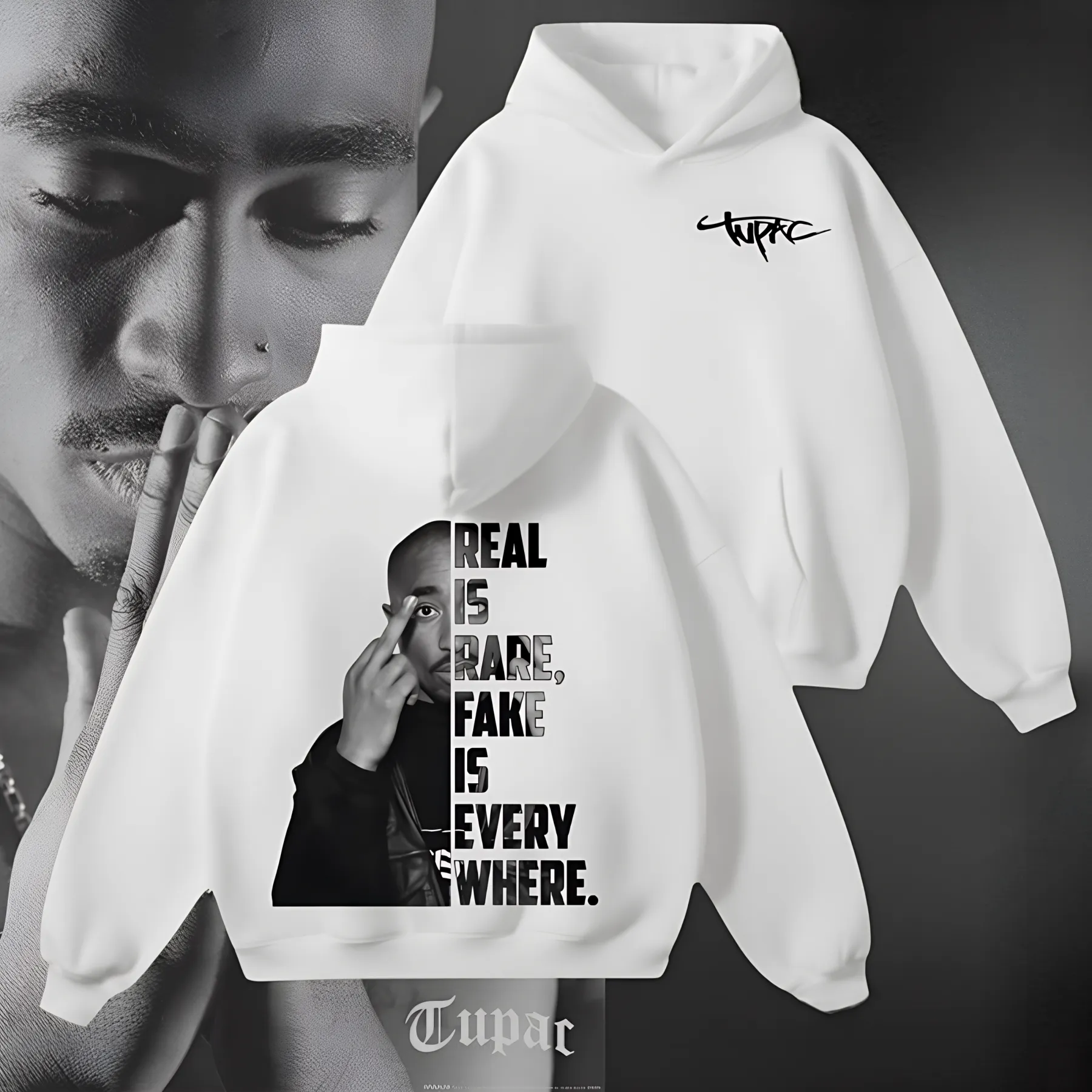 Tupac "Real Is Rare" Hoodie - Iconic Split-Design Streetwear