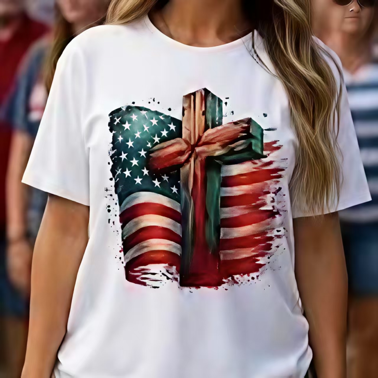 “Faith & Patriotism” Cross - Flag Christian USA Tee