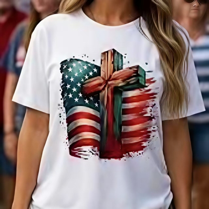 “Faith & Patriotism” Cross - Flag Christian USA Tee