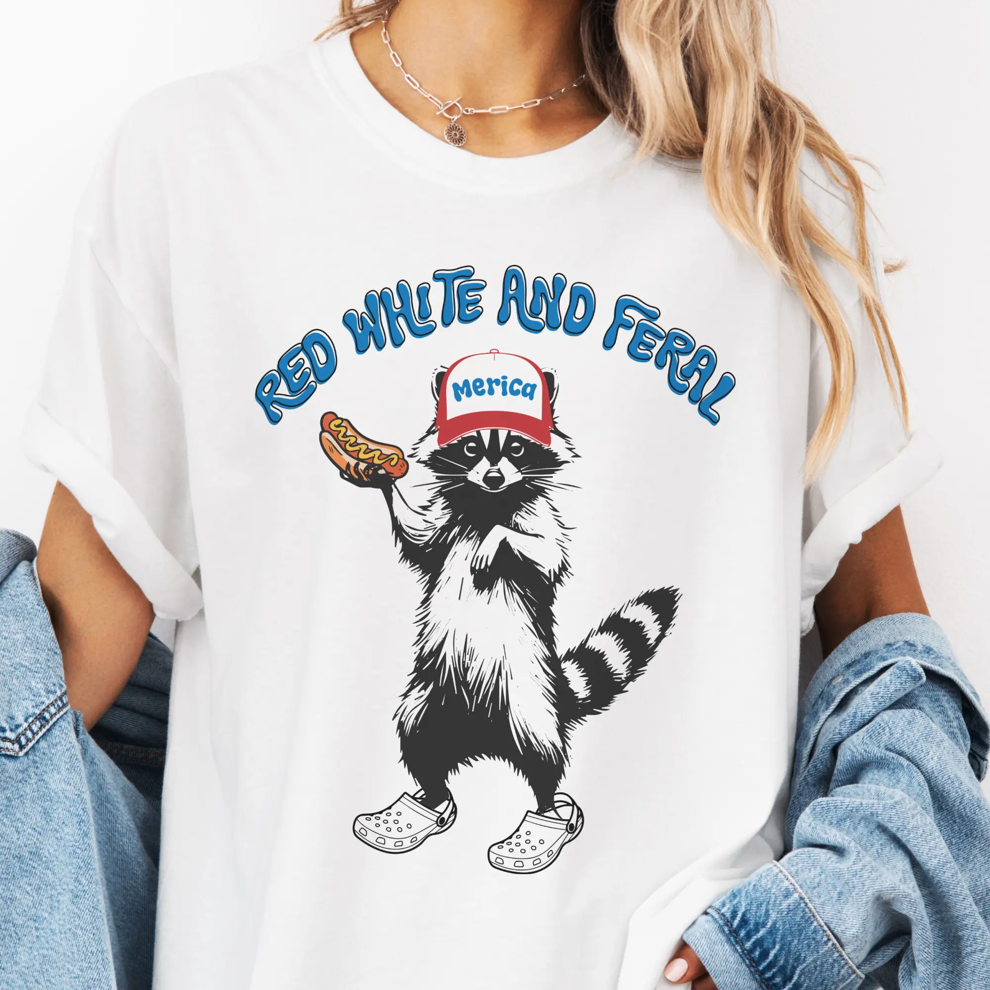 4th of July Raccoon Graphic Tee –  Red, White & Feral