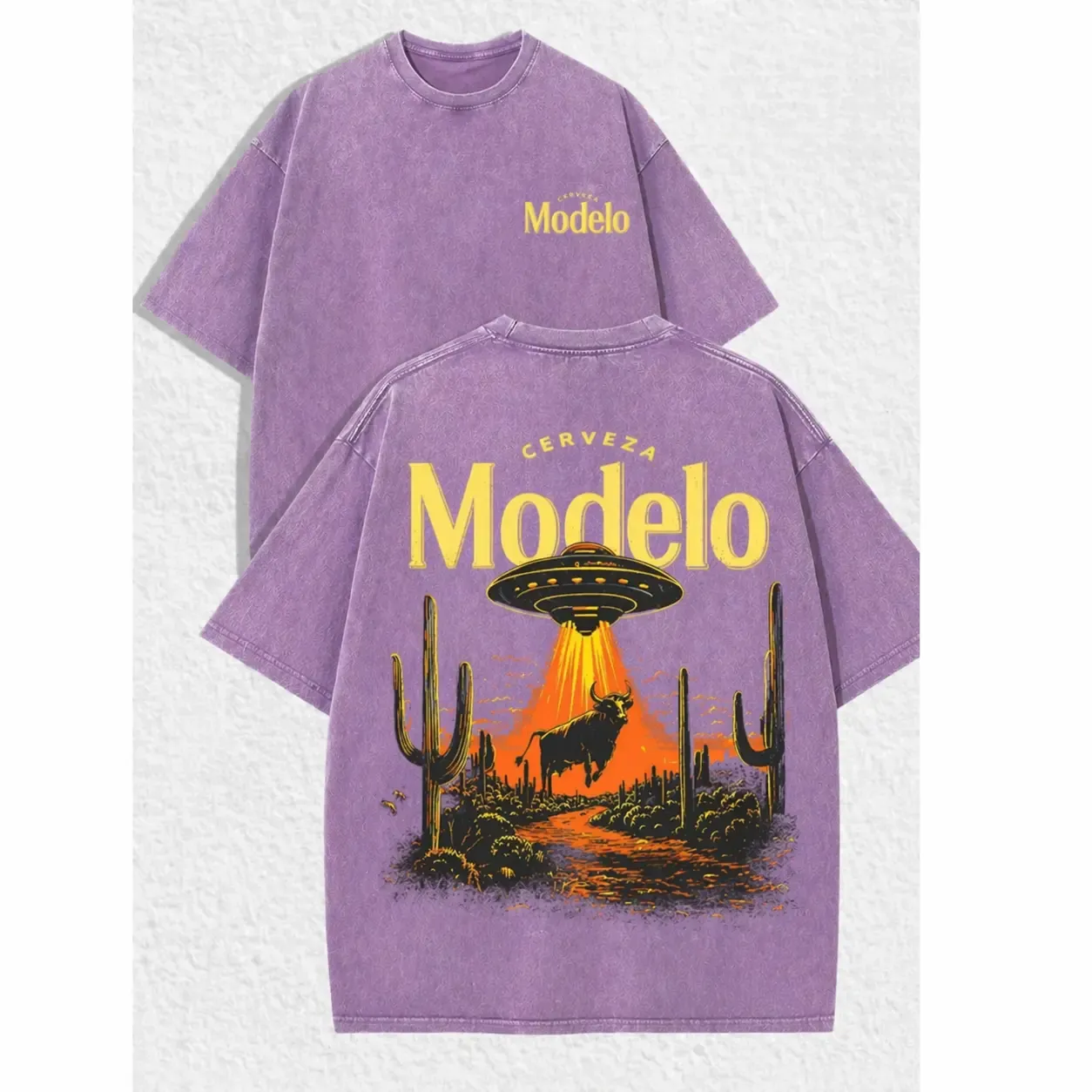 Modelo UFO Bull Vintage Washed Tee – Retro Beer Desert Graphic Shirt