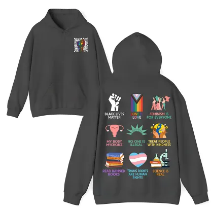 Human Rights Icons Graphic Hoodie - Premium Fleece Pullover (Back Print)