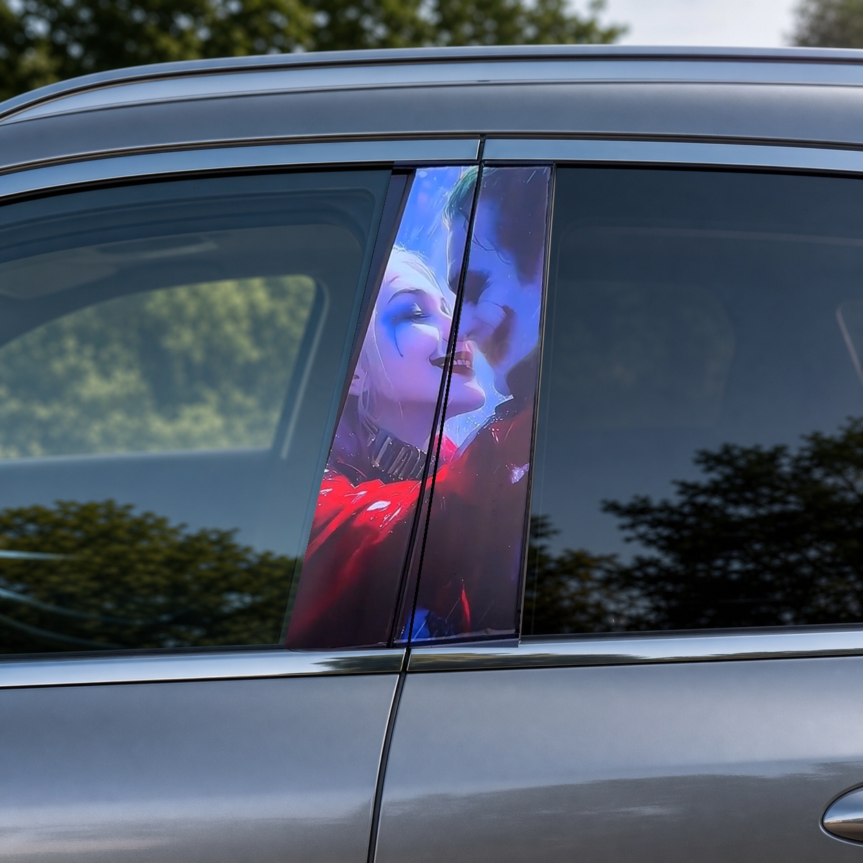 Harley Quinn Car Pillar Wrap - Premium Vinyl B-Pillar Decal, Universal Fit