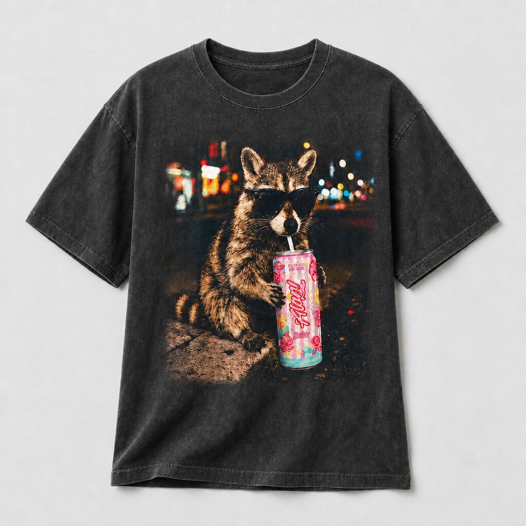 Funny Raccoon Alani Vintage Graphic Tee - Cool Streetwear Aesthetic T-Shirt