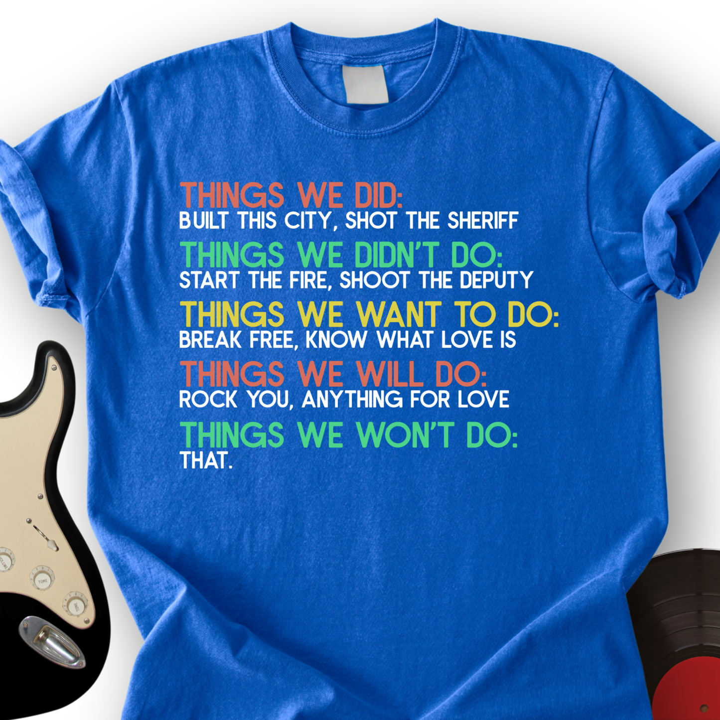 "Things We Did" Classic Rock Lyrics Checklist Tee - Vintage Music Lover Gift