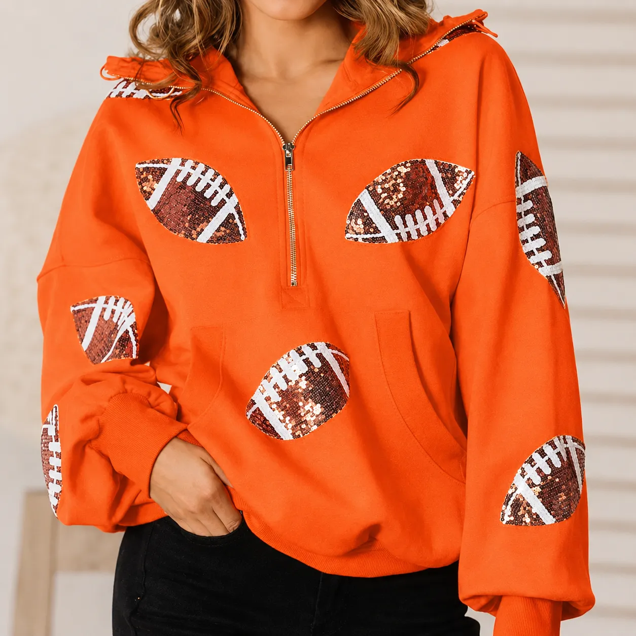 Vintage Zip-Up Football Hoodie Varsity Sportswear Sweatshirt
