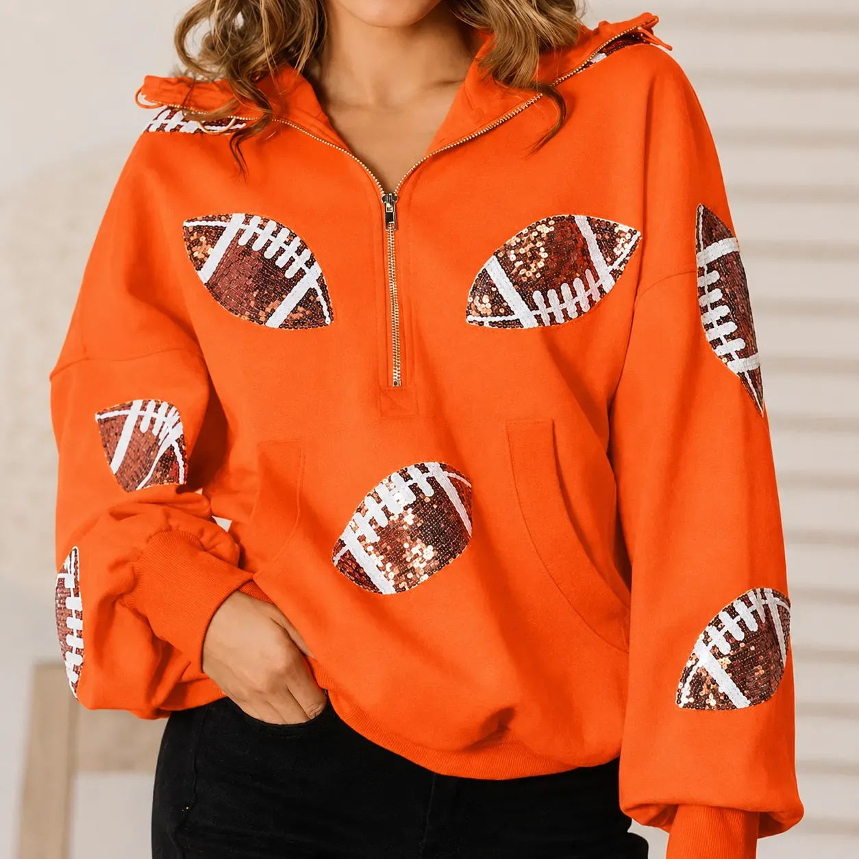 Vintage Zip-Up Football Hoodie Varsity Sportswear Sweatshirt