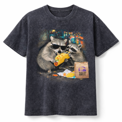 Vintage Late Night Tacos Raccoon Graphic Tee - Midnight Snack Trash Raccoon Shirt