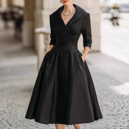 Elegant Satin Waist-Cinching Long-Sleeved Midi Dress