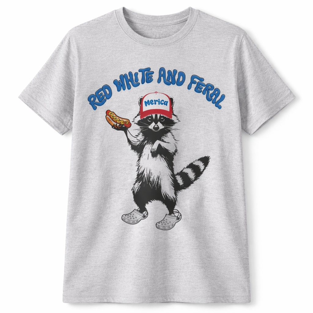 4th of July Raccoon Graphic Tee –  Red, White & Feral