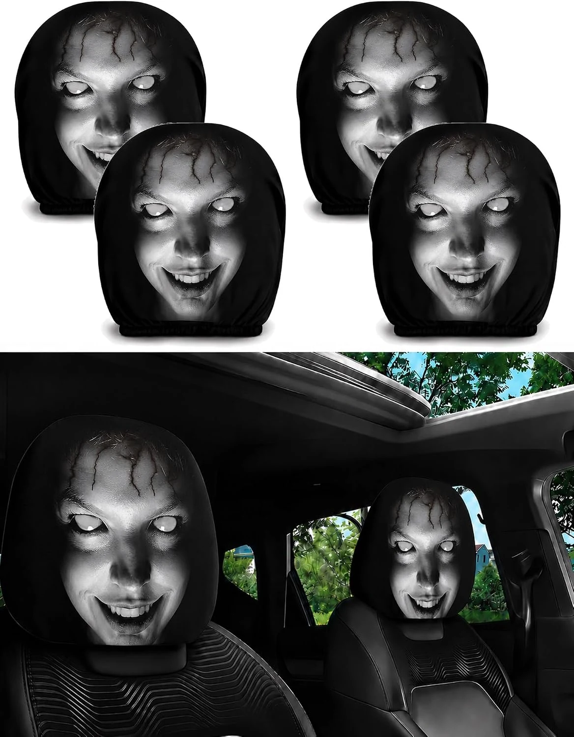 Ghost Face Car Headrest Covers - Style K 4PC option image