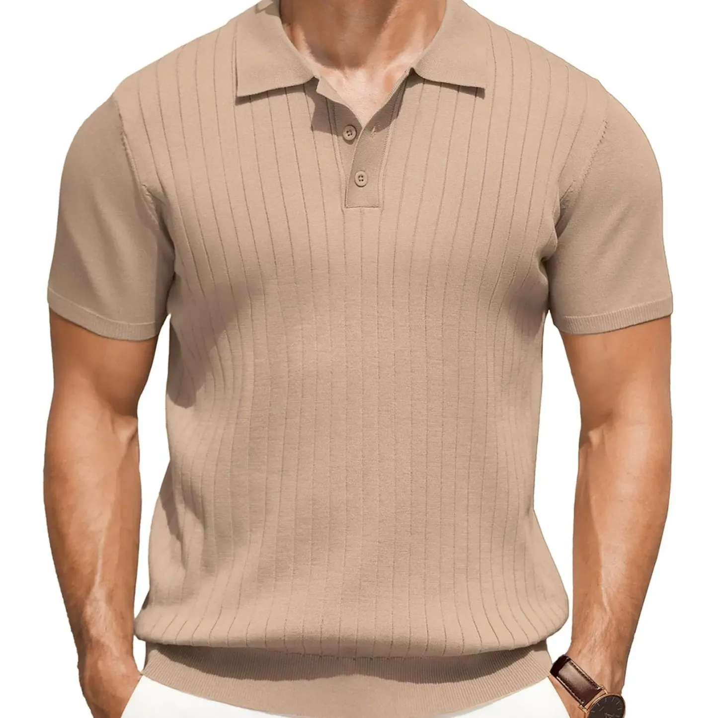 Men’s Ribbed Knit Polo Shirt – Short Sleeve Lightweight Casual Golf Top
