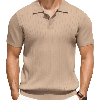 Men’s Ribbed Knit Polo Shirt – Short Sleeve Lightweight Casual Golf Top