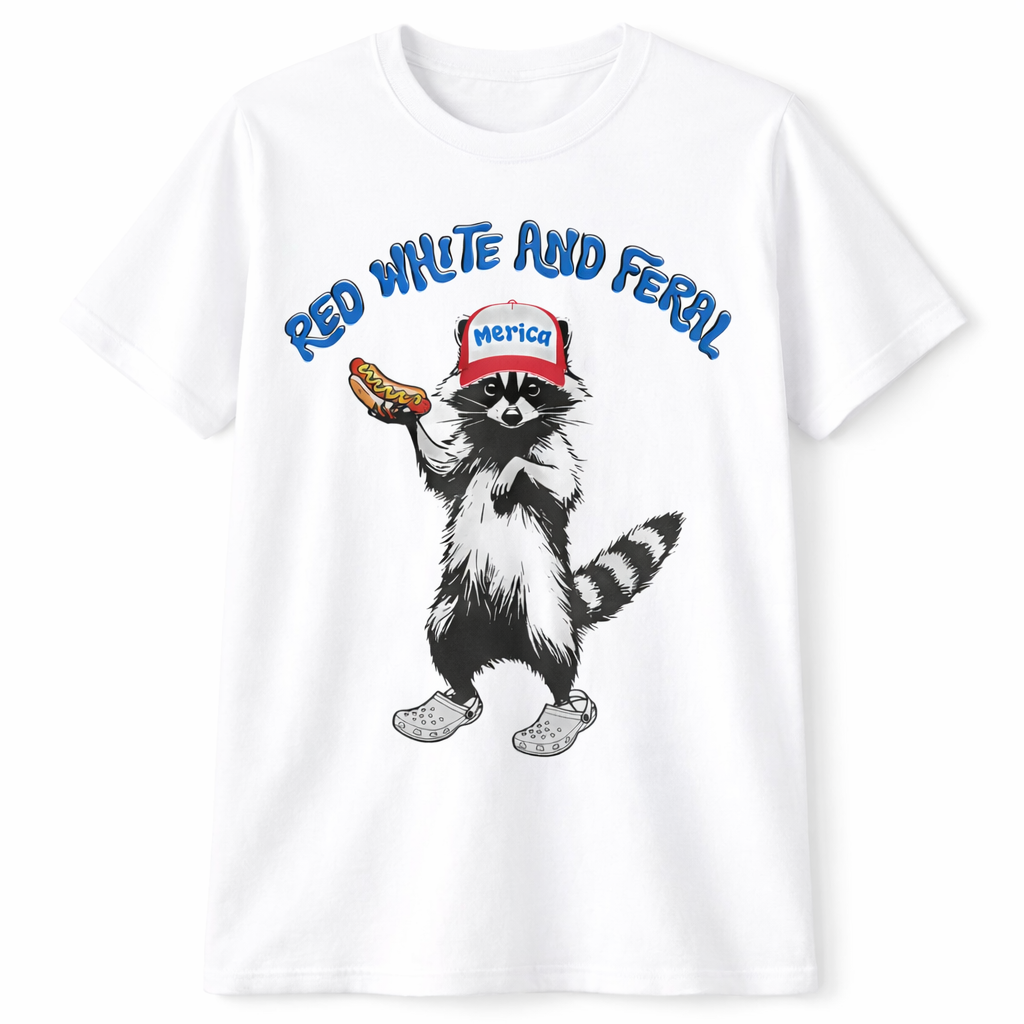 4th of July Raccoon Graphic Tee –  Red, White & Feral