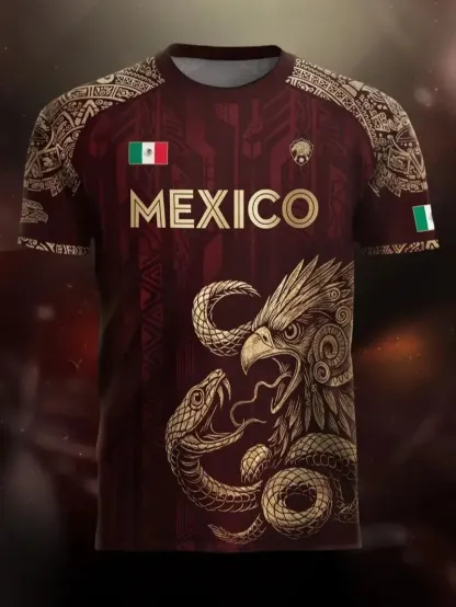 Mexico Aztec Eagle Heritage Soccer Jersey | All-over Print Tribal Design | Fitted Casual Style | All Seasons