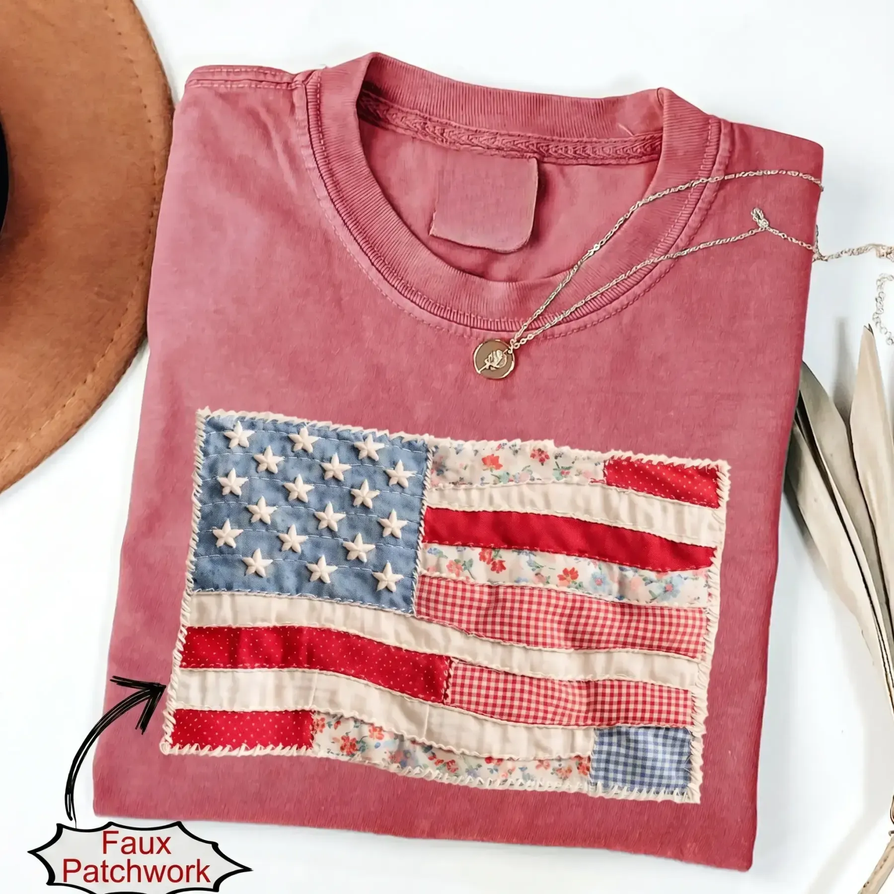 Retro American Flag Shirt | Faux Patchwork Patriotic Graphic Tee | 4th of July Shirt