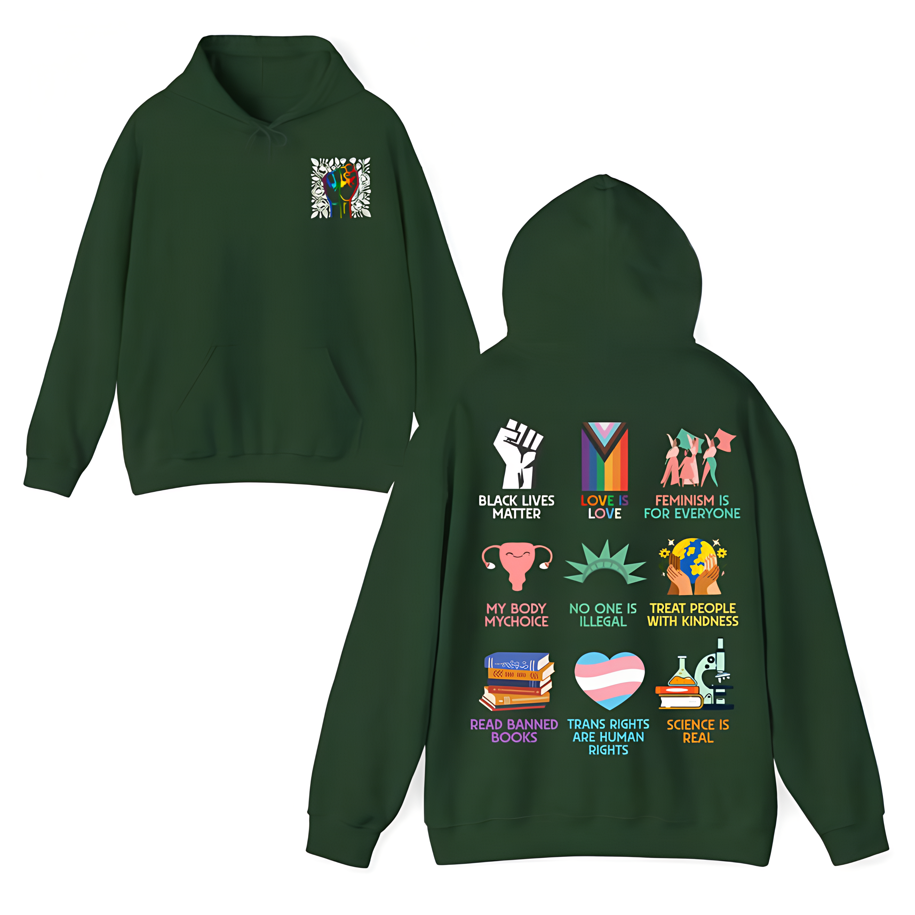 Human Rights Icons Graphic Hoodie - Premium Fleece Pullover (Back Print)