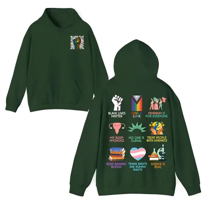 Human Rights Icons Graphic Hoodie - Premium Fleece Pullover (Back Print)