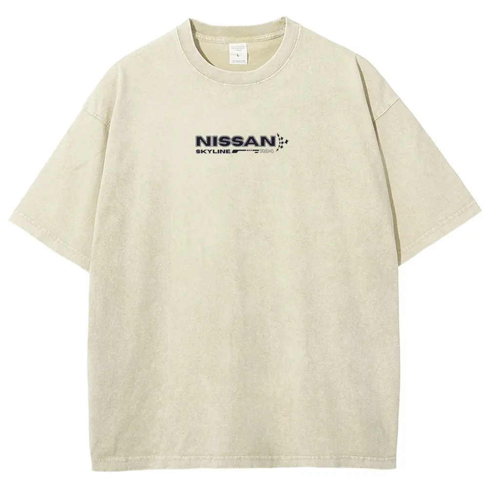 Vintage Skyline Washed Blue Graphic T-Shirt – Oversized JDM Streetwear Tee