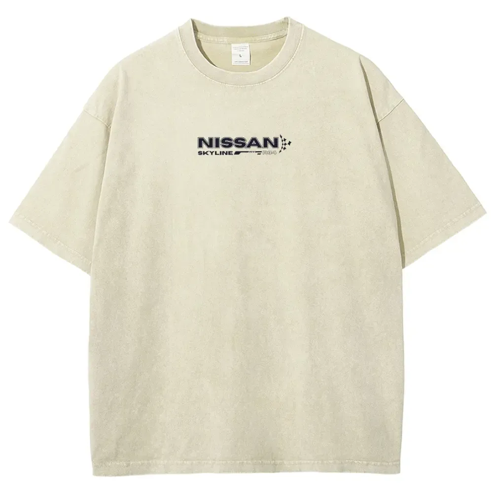 Vintage Skyline Washed Blue Graphic T-Shirt – Oversized JDM Streetwear Tee