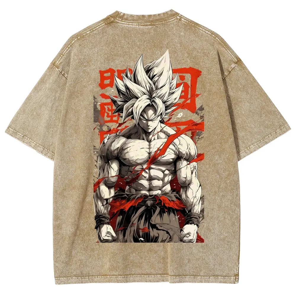 Anime Warrior Washed Graphic T-Shirt – 2-Sided Vintage Streetwear Tee