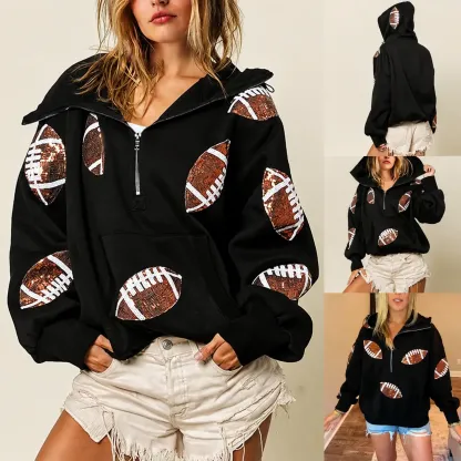 Vintage Zip-Up Football Hoodie Varsity Sportswear Sweatshirt