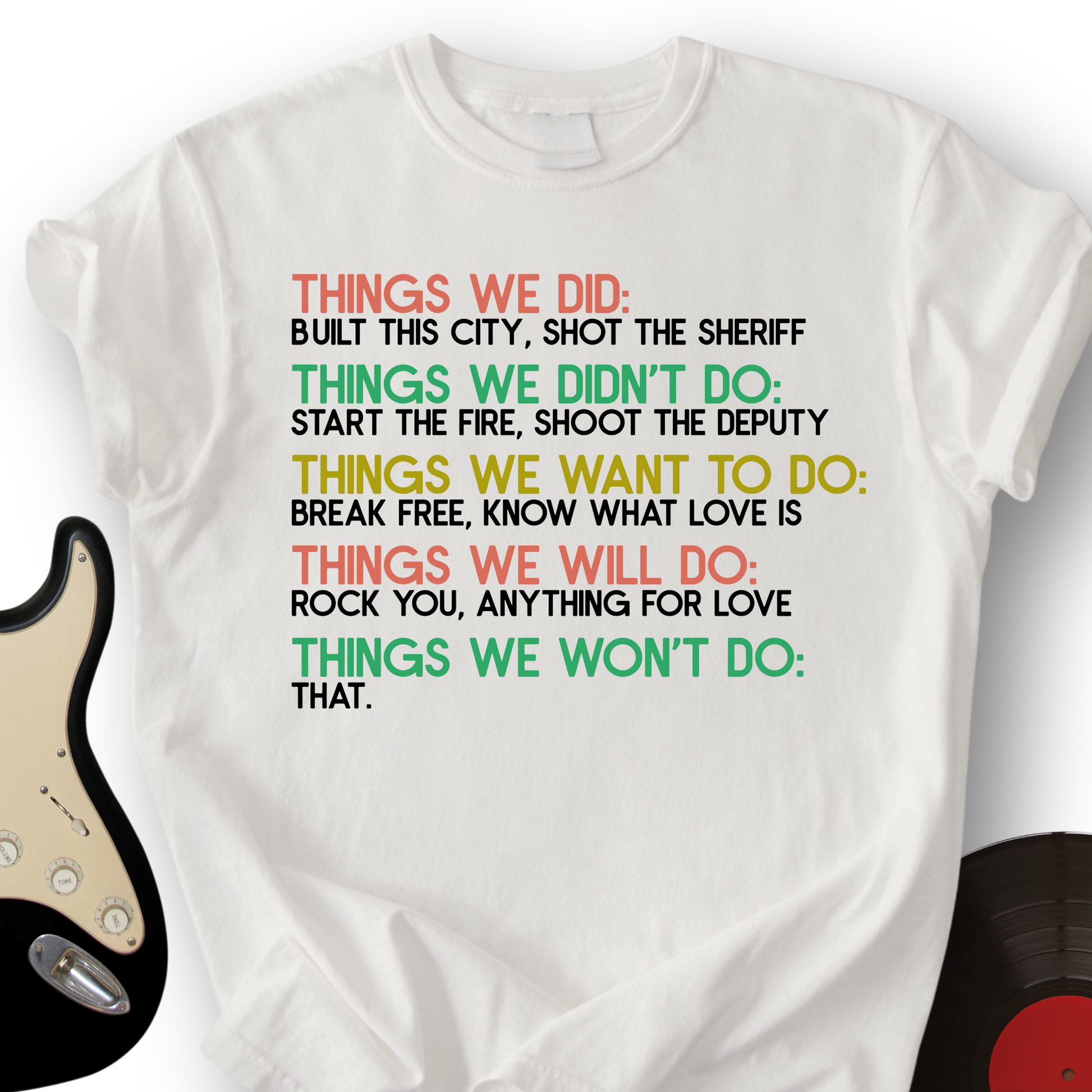 "Things We Did" Classic Rock Lyrics Checklist Tee - Vintage Music Lover Gift