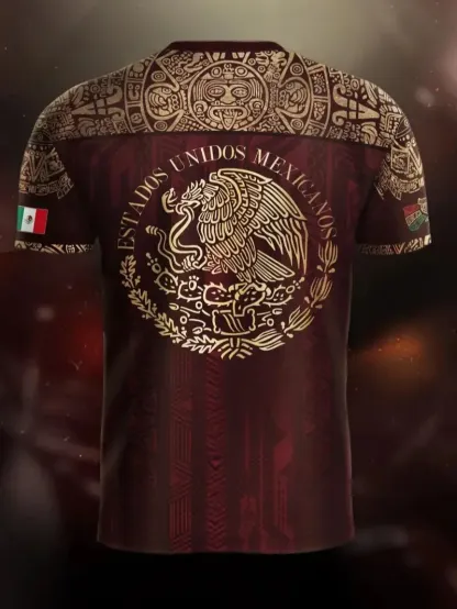 Mexico Aztec Eagle Heritage Soccer Jersey | All-over Print Tribal Design | Fitted Casual Style | All Seasons