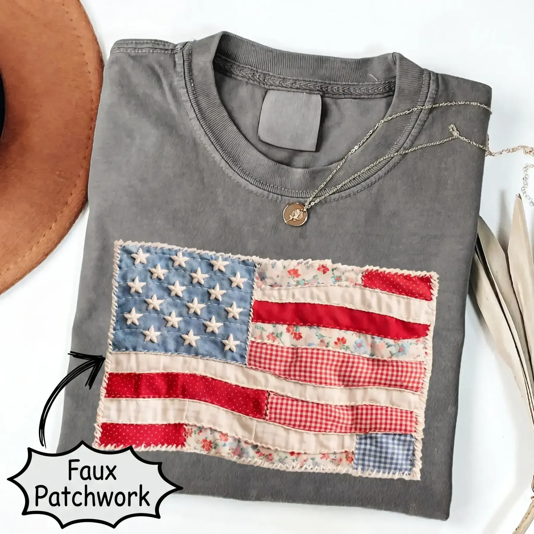 Retro American Flag Shirt | Faux Patchwork Patriotic Graphic Tee | 4th of July Shirt
