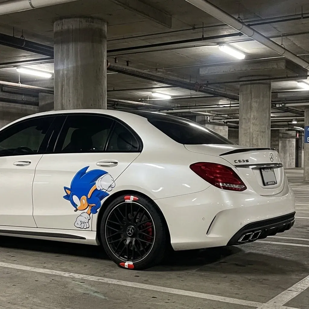 Sonic Decal and Tire Detail on Mercedes-Benz C63 AMG