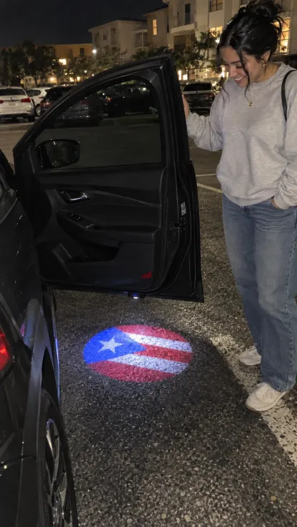 Nighttime Street Arrival with Bright Flag Courtesy Welcome Light