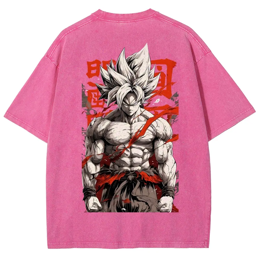 Anime Warrior Washed Graphic T-Shirt – 2-Sided Vintage Streetwear Tee