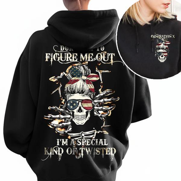 Generational Identity Hoodie - Baby Boomer/X Gen/Millennials Black Skull & Quote Graphic Sweatshirt