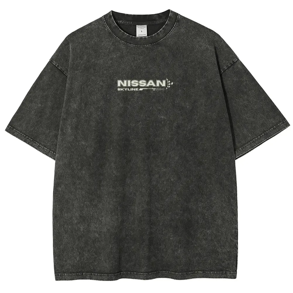 Vintage Skyline Washed Blue Graphic T-Shirt – Oversized JDM Streetwear Tee